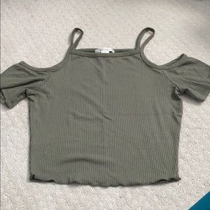 Bozzolo army green shoulder cutout crop top